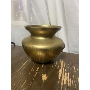 Vintage Brass Urn  Spittoon Vase With Decorative Rings Rustic Patina
